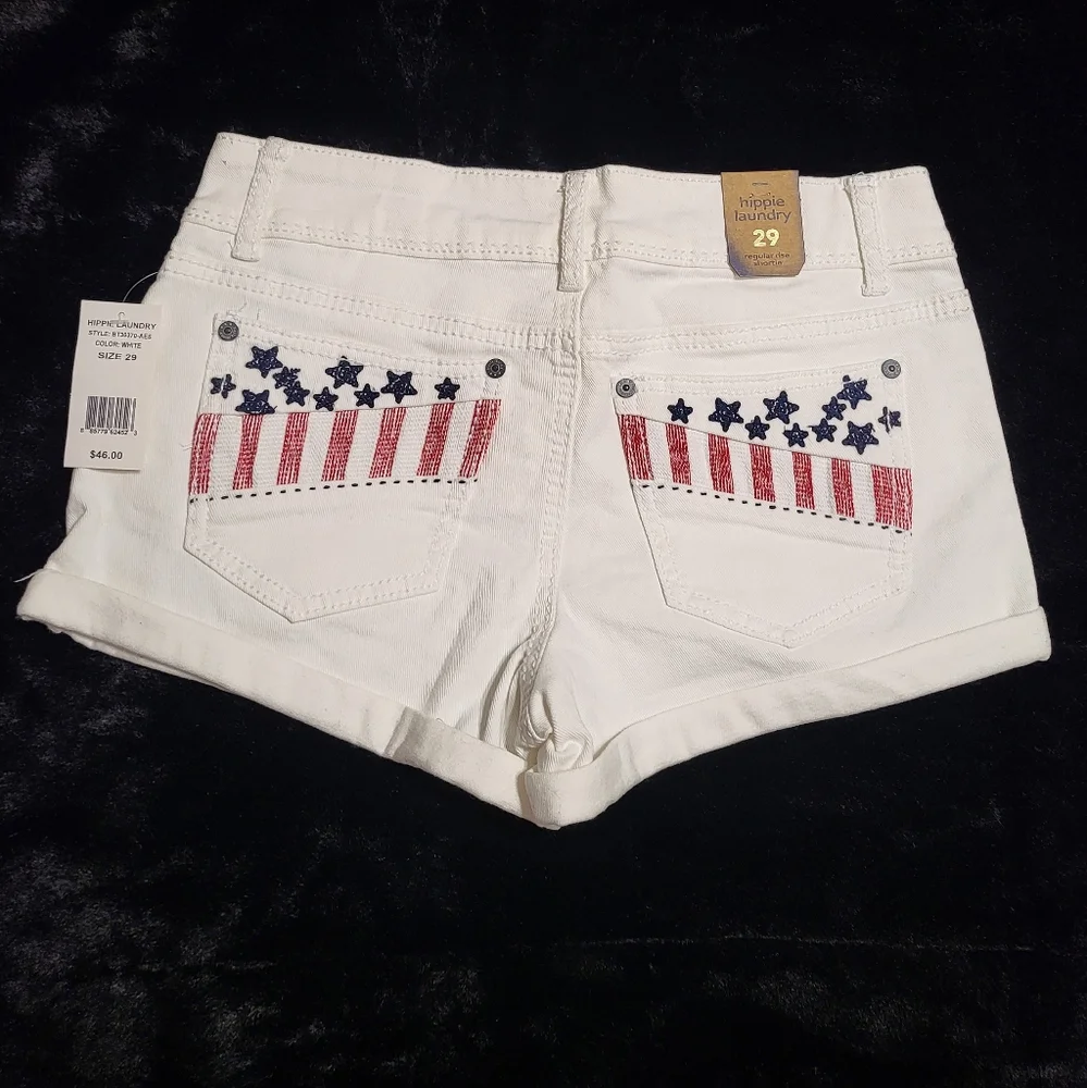 Hippie Laundry White Booty Shortie Shorts Americana American Flag 29 Patriotic